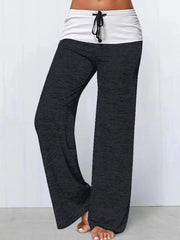Block Drawstring Pants Long Length Wide Leg Pants Women's Clothing