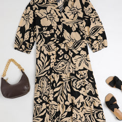Women's Plus Floral Print Half Sleeve Notched Neck Dress