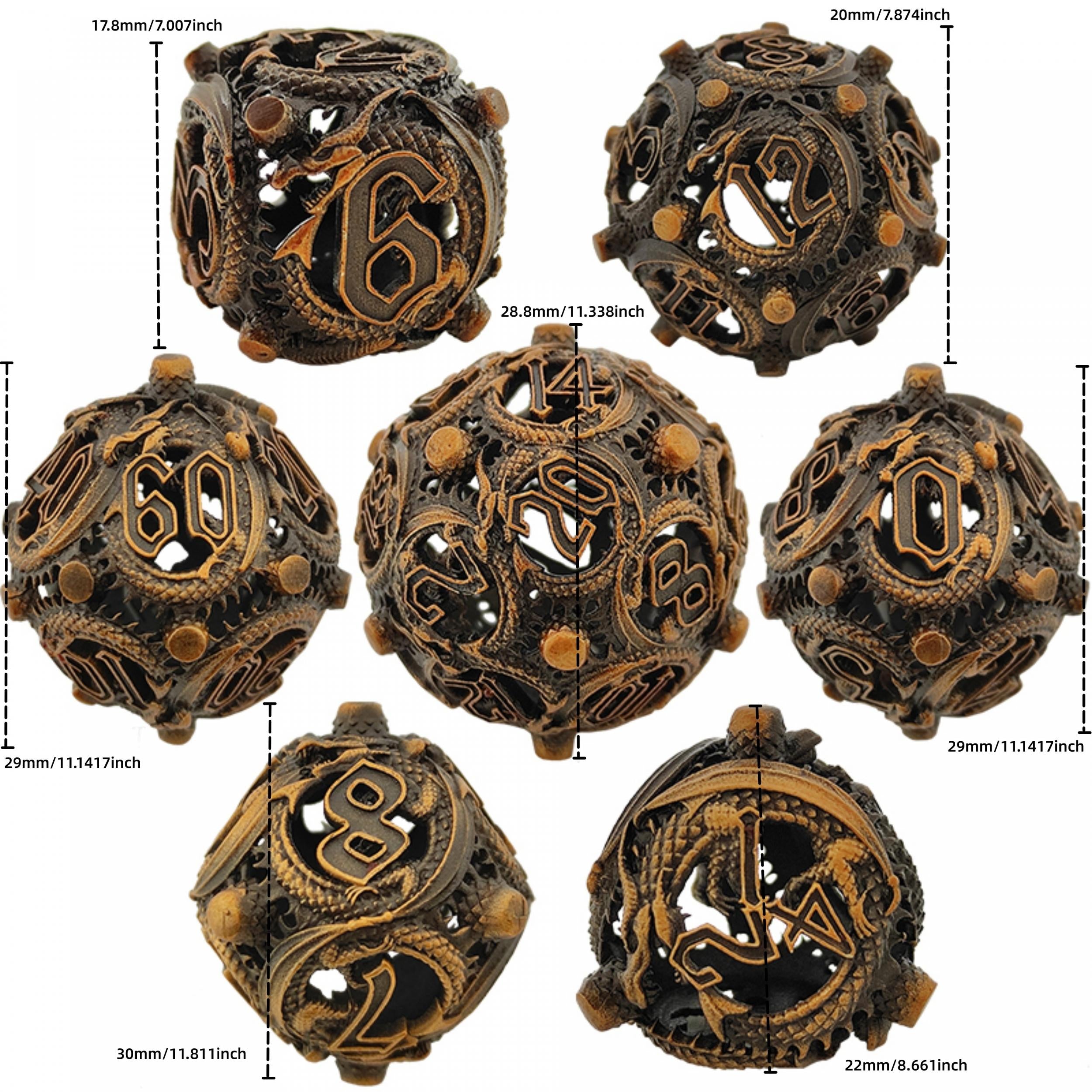 Metal Polyhedral Hollow Dice Set - Large Role Playing Dice