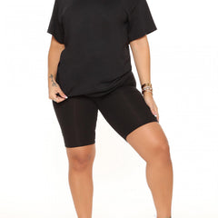 Biker Shorts & T Shirt 2pc Set Crew Neck Skinny Workout Yoga Outfits