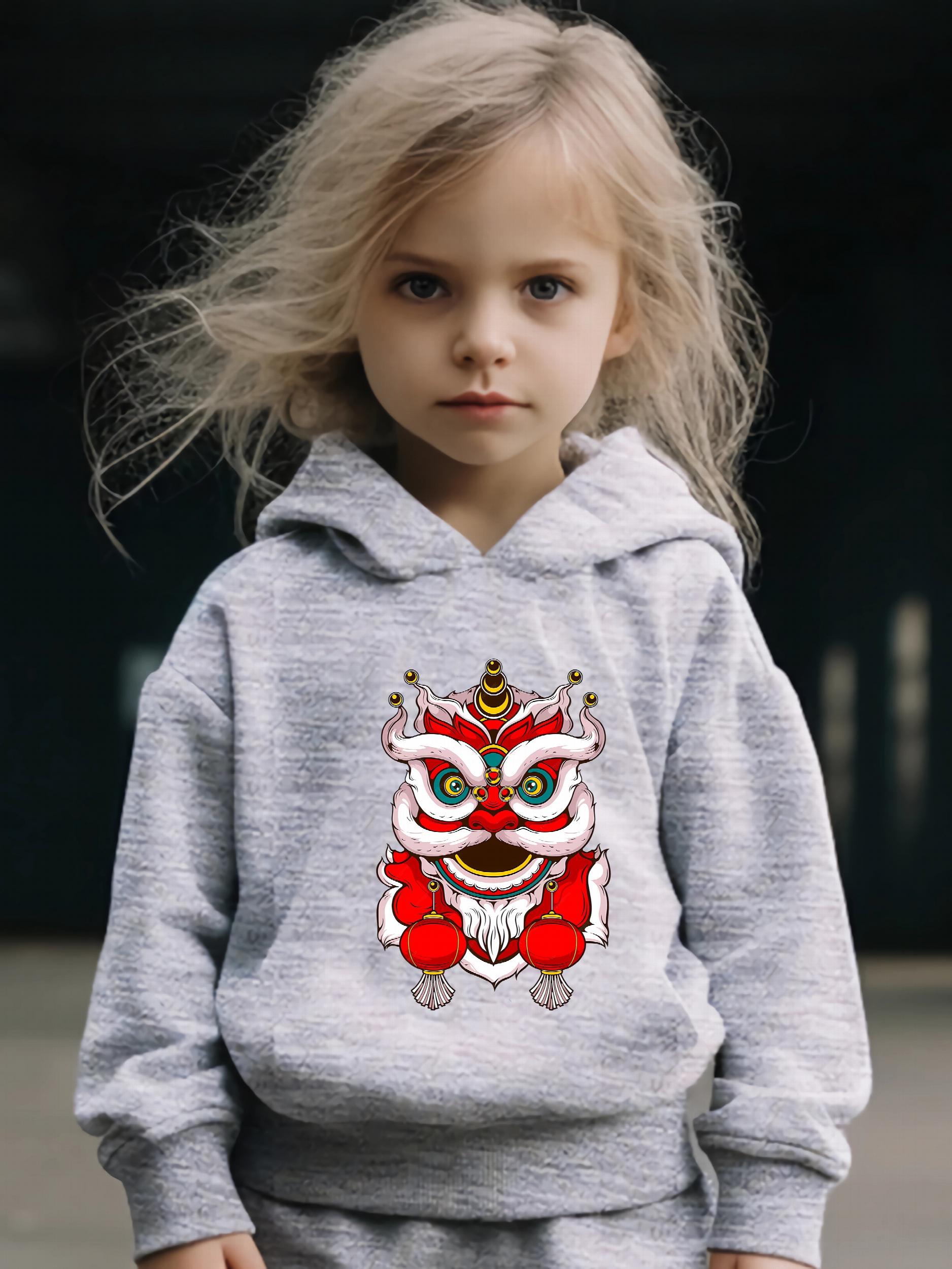 Cute Lion Dance Print Outfit Set for Kids