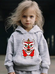 Cute Lion Dance Print Outfit Set for Kids