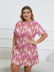 Geo Print Round Neck Short Sleeve Dress