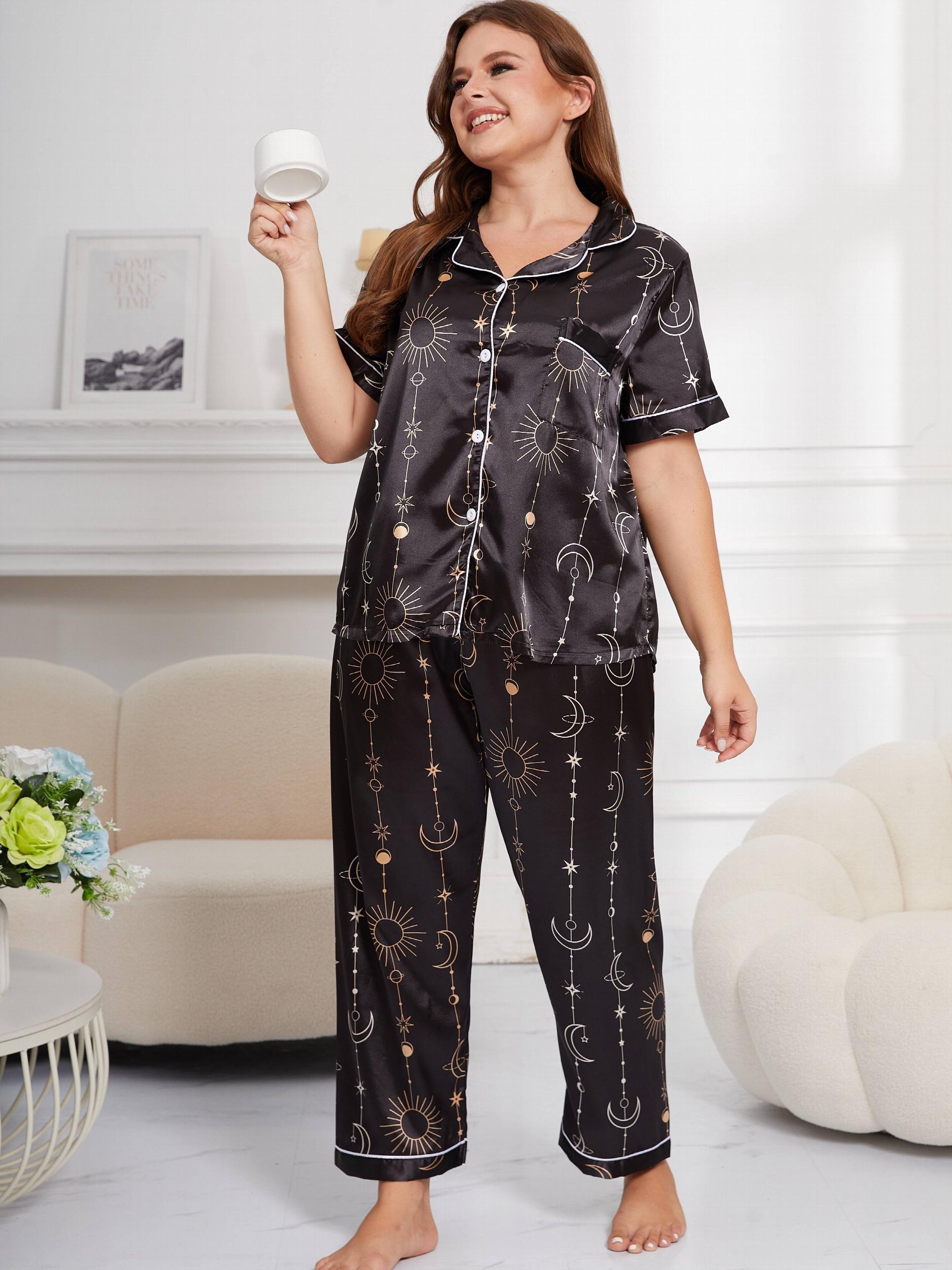 Moon & Sun Print Silk Satin Lounge Set