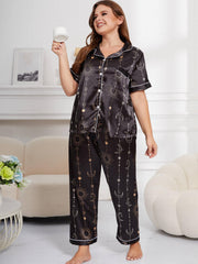 Moon & Sun Print Silk Satin Lounge Set