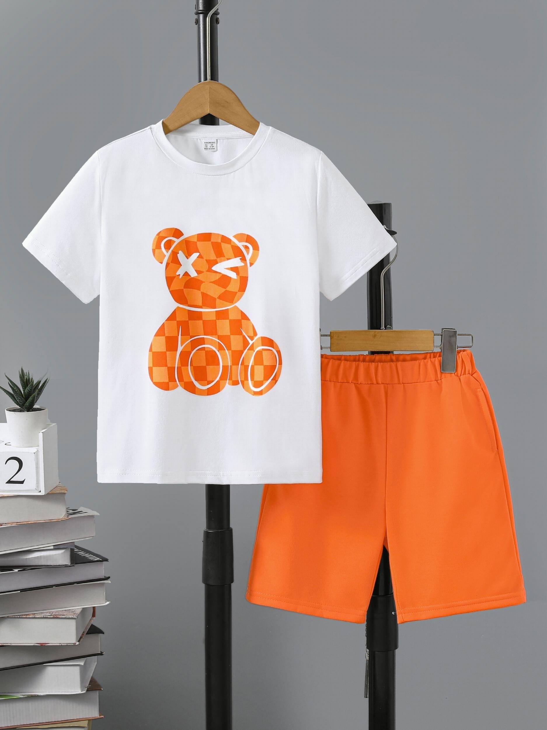 Boys Leaf Print Casual Outfit Round Neck T shirt & Shorts Kids Summer Clothes
