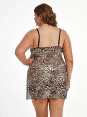 Lace Sheer Leopard Mesh Mini Babydoll Dress