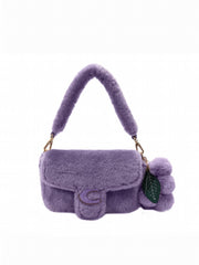 Grape Purple Wool Plush Shoulder Bag for Women