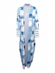 Denim Print Patchwork Knitted Cardigan Long Sleeve Outwear