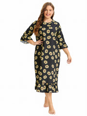 Sunflower Print Ruffle Trim Sleep Dress