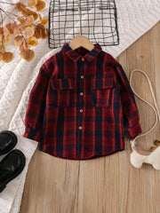 Baby Girls Plaid Shirts Button Down Lapel Long Sleeve Spring And Autumn