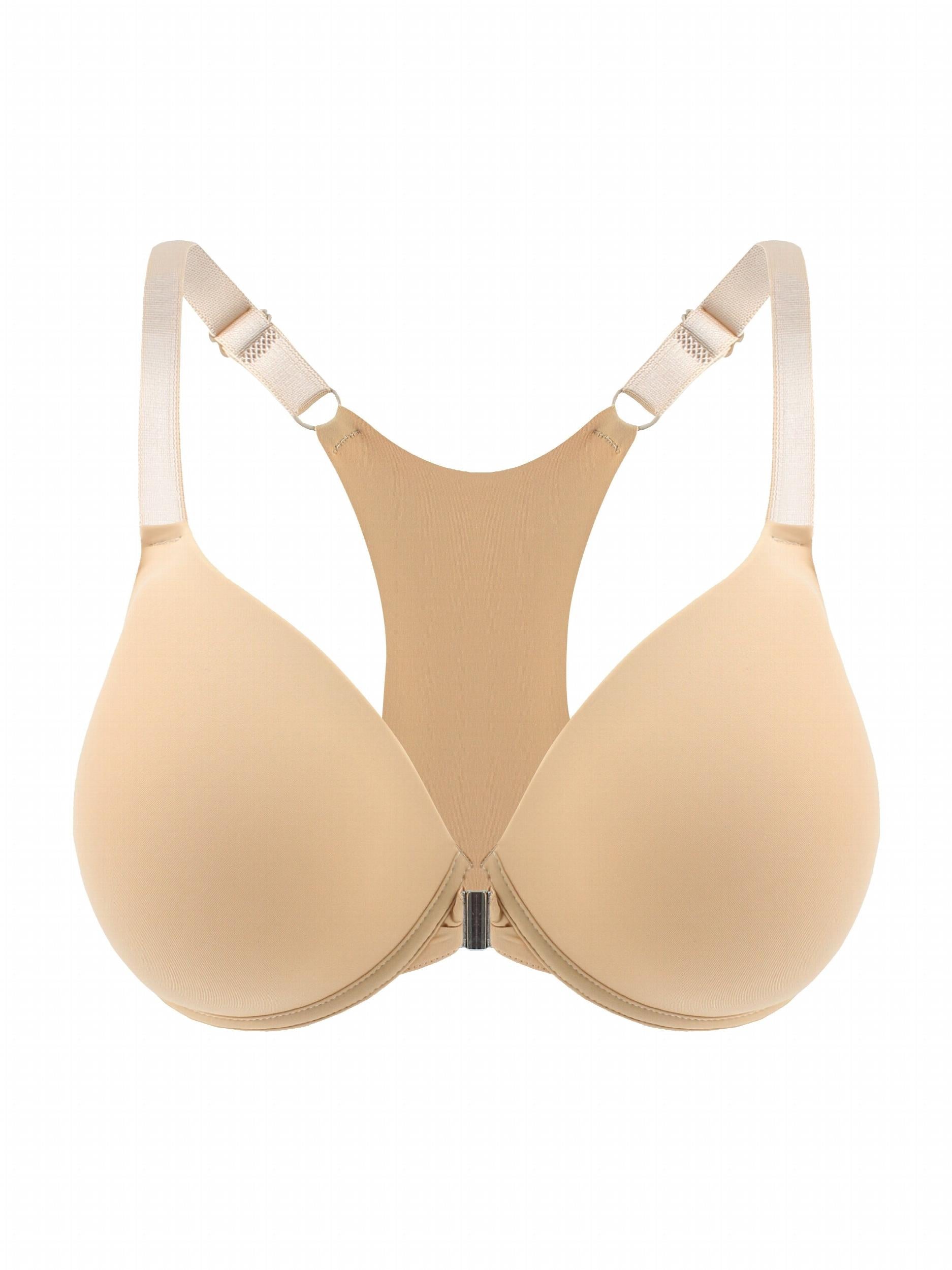 Sports Bra Solid Front Closure Racer Back Padded Bralette