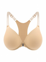 Sports Bra Solid Front Closure Racer Back Padded Bralette