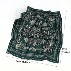 Vintage Chain Print Square Scarf Silk Bandana Satin Shawl Classic Head Wraps