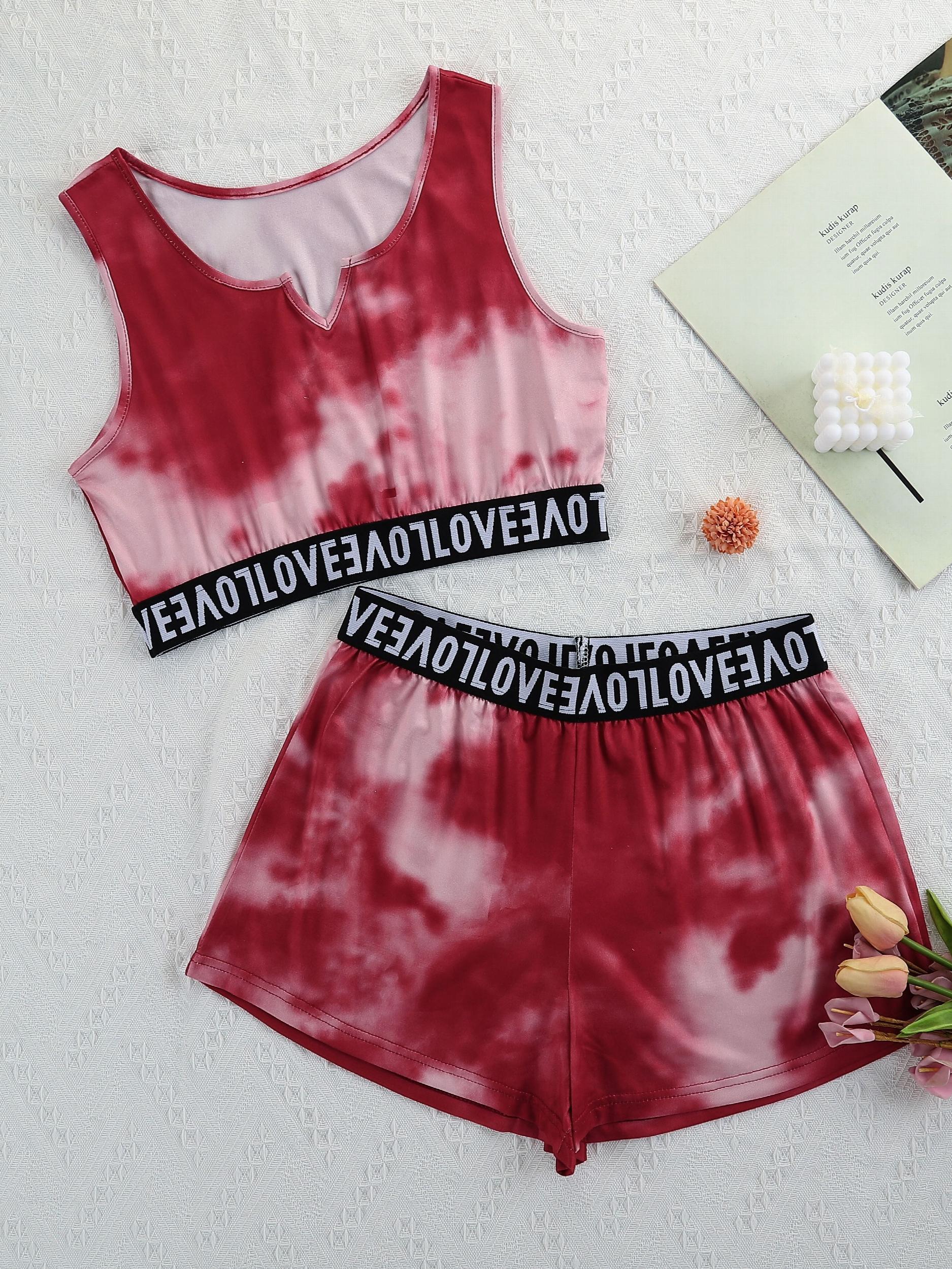 Tie Dye Pajama Set V Neck Tank Top & Shorts