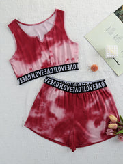 Tie Dye Pajama Set V Neck Tank Top & Shorts