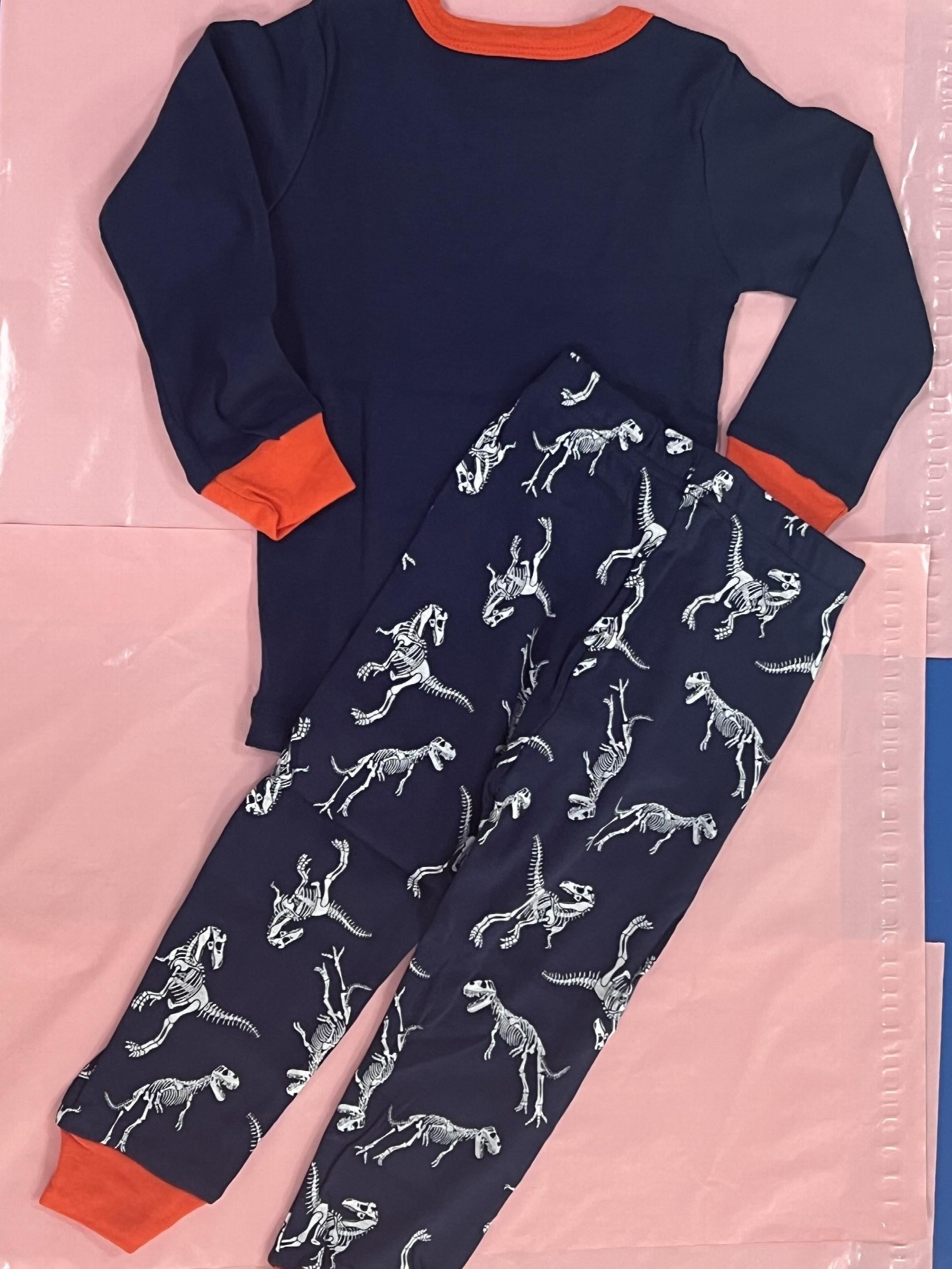 Boys Dinosaur Print Pajamas Set Cozy Long Sleeve Homewear