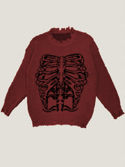 Goth Skeleton Print Ripped Sweater