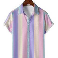 Pastel Stripes Print Men's Button Up Shirt For Summer Beach
