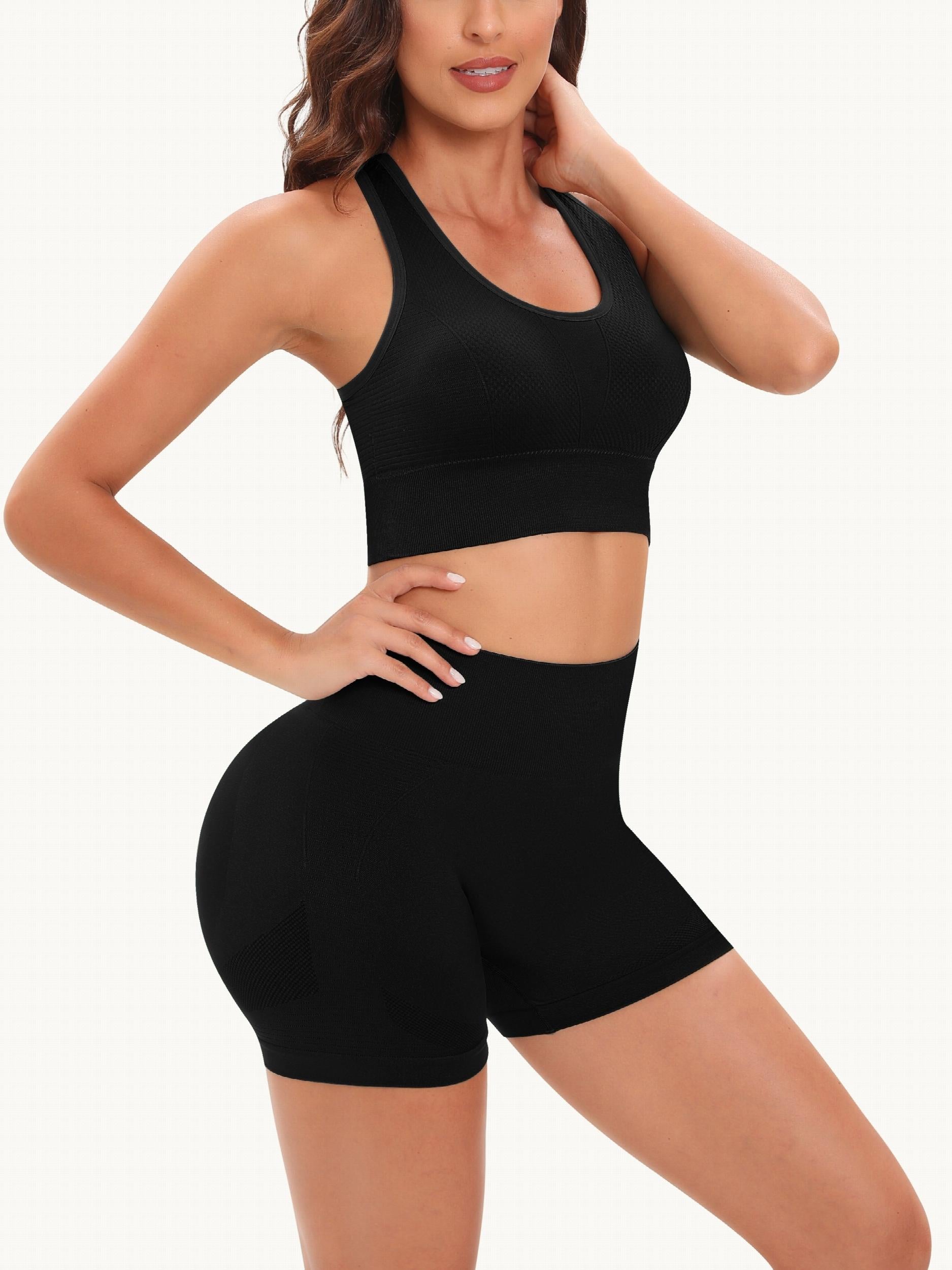 Solid Yoga Suits Backless Crop Top & Butt Lifting Shorts