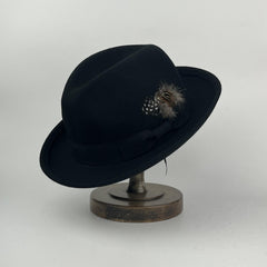 British Fedora Hats Men's Short Brim Tweed Jazz Hat Woolen Hat With Feather