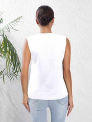 Eyelet Lace Stitching Tank Top V Neck Sleeveless Summer Casual