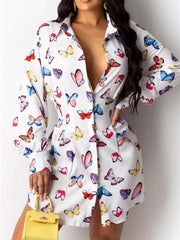 Plus Size Butterfly Print Button Up Blouse