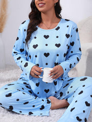 Women's Plus Heart & Polka Dot Pajamas Set Long Sleeve Tee & Pants
