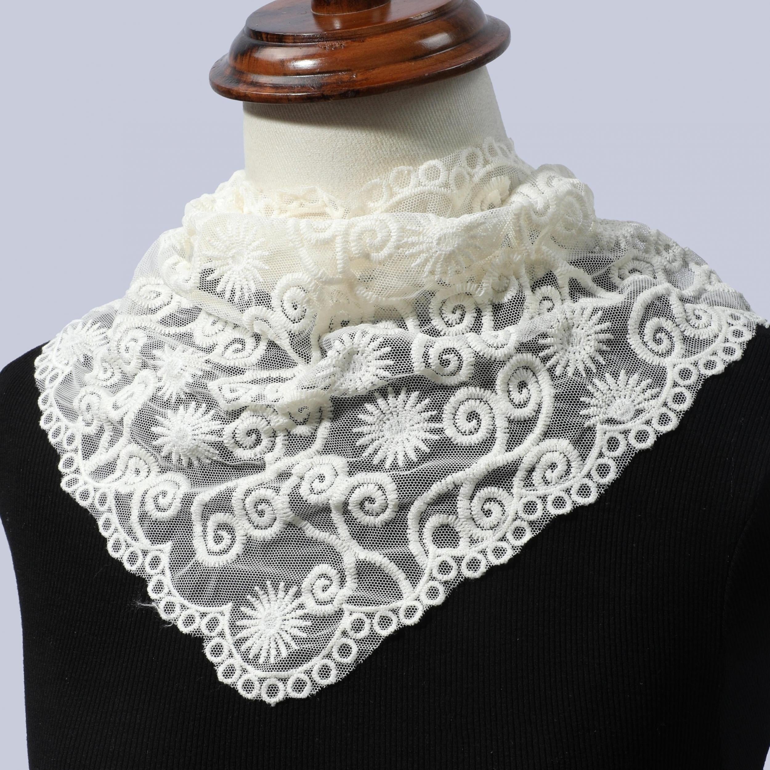 Vintage Lace Triangle Scarf Solid Wave Sun Embroidery Mantilla Head Covering