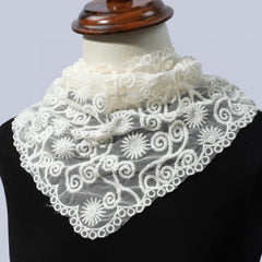 Vintage Lace Triangle Scarf Solid Wave Sun Embroidery Mantilla Head Covering