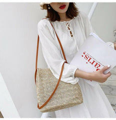Knitted Straw Bag Crossbody Shoulder Handbags for Women Messenger Bucket Bags