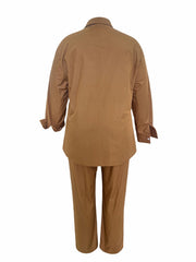 Solid Long Sleeve Button Up Shirt & Pants Outfit Set