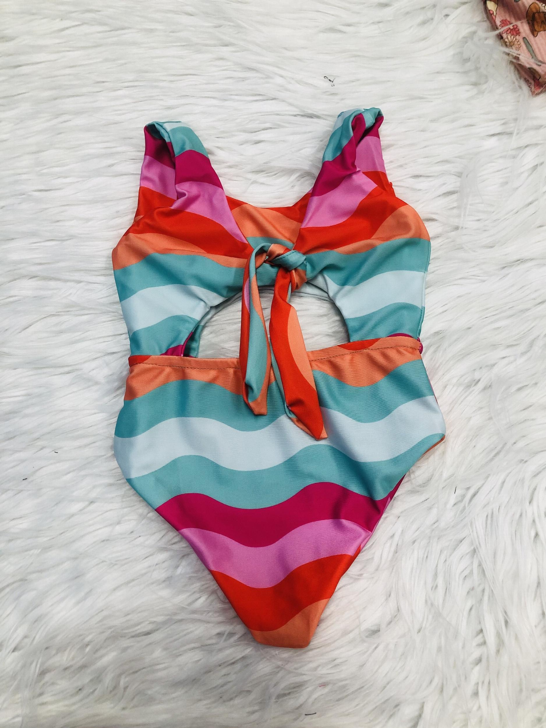 Girls Stripe Print One Piece Swimsuit Sleeveless Tankini