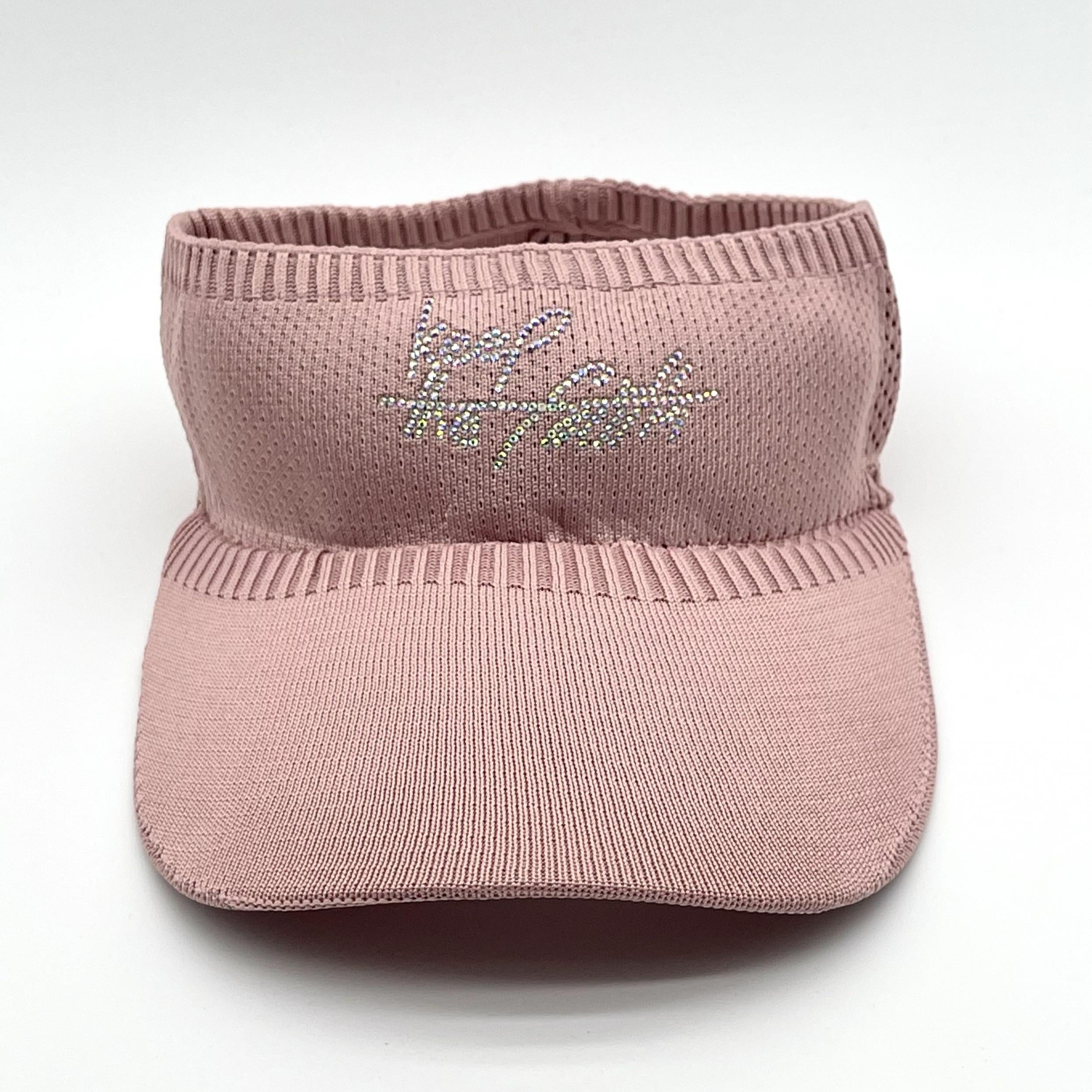 Pink Rhinestone Knitted Visor Hat UV Protection Lightweight Baseball Cap