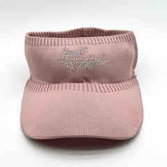 Pink Rhinestone Knitted Visor Hat UV Protection Lightweight Baseball Cap