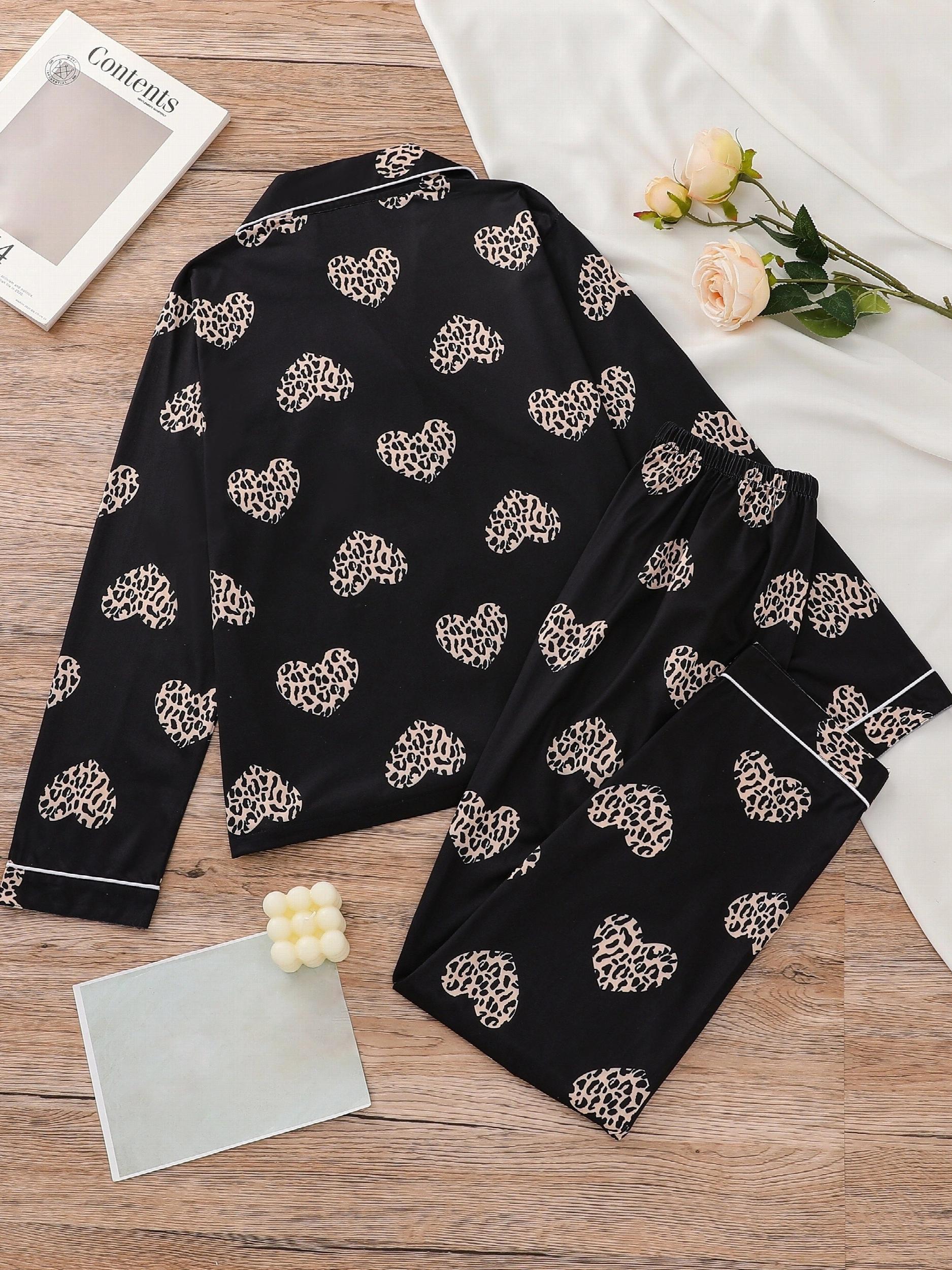 Leopard Print Pajama Set Long Sleeve Top & Pants