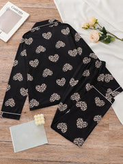 Leopard Print Pajama Set Long Sleeve Top & Pants