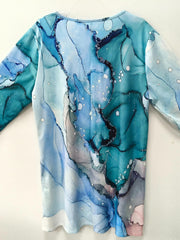Casual Dress Women's Plus Marble Print Long Sleeve Notched Neck Dress