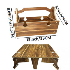 Wooden Folding Picnic Table with Wine Glass Holder and Storage Basket