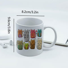 11oz Cat Pattern Ceramic Cup for Camping Picnic Travel