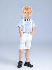 Boys Striped Shirt & Overalls Set with Bow Tie