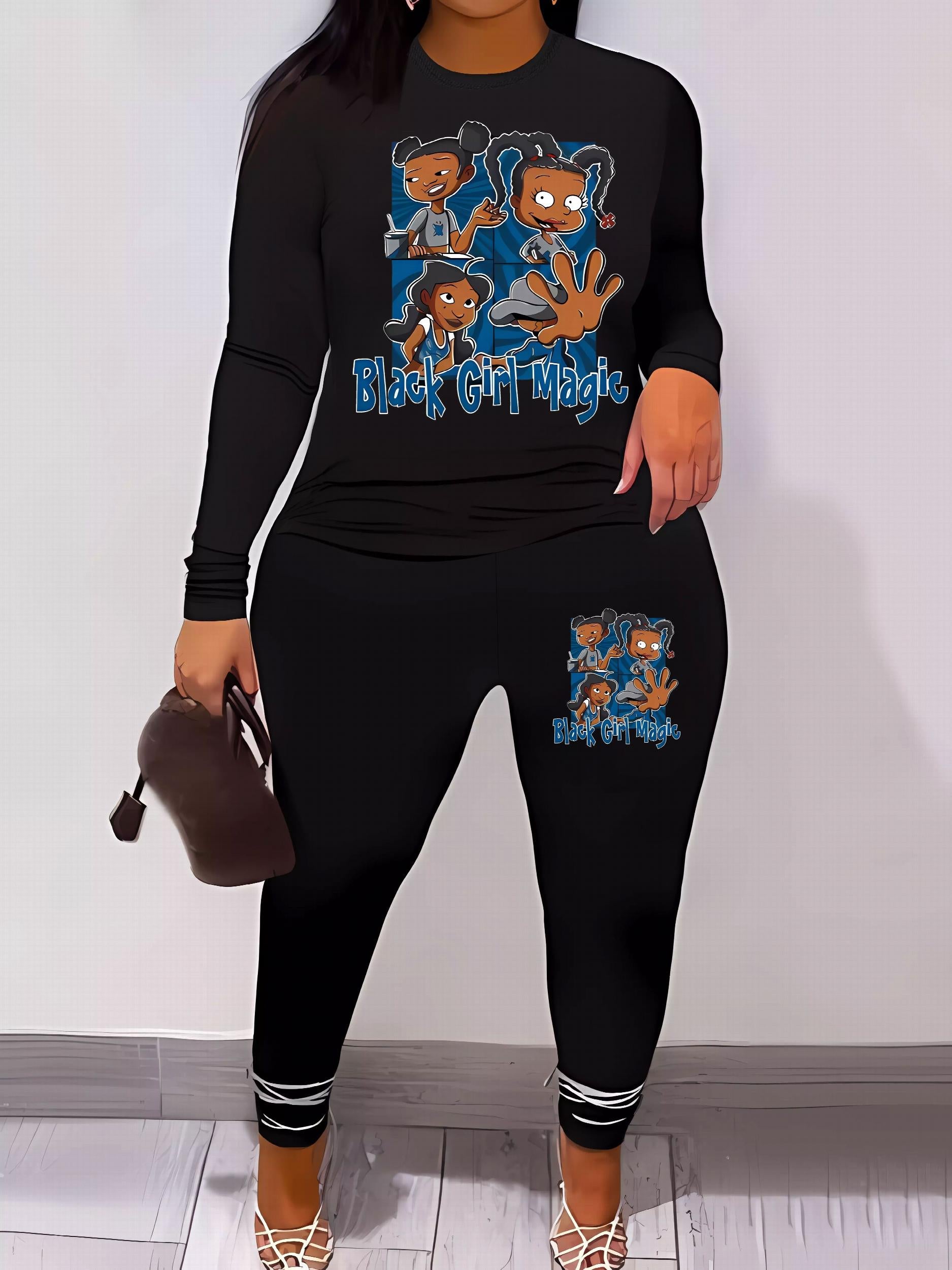 Casual 2 Piece Set Women's Graphic Top & Leggings
