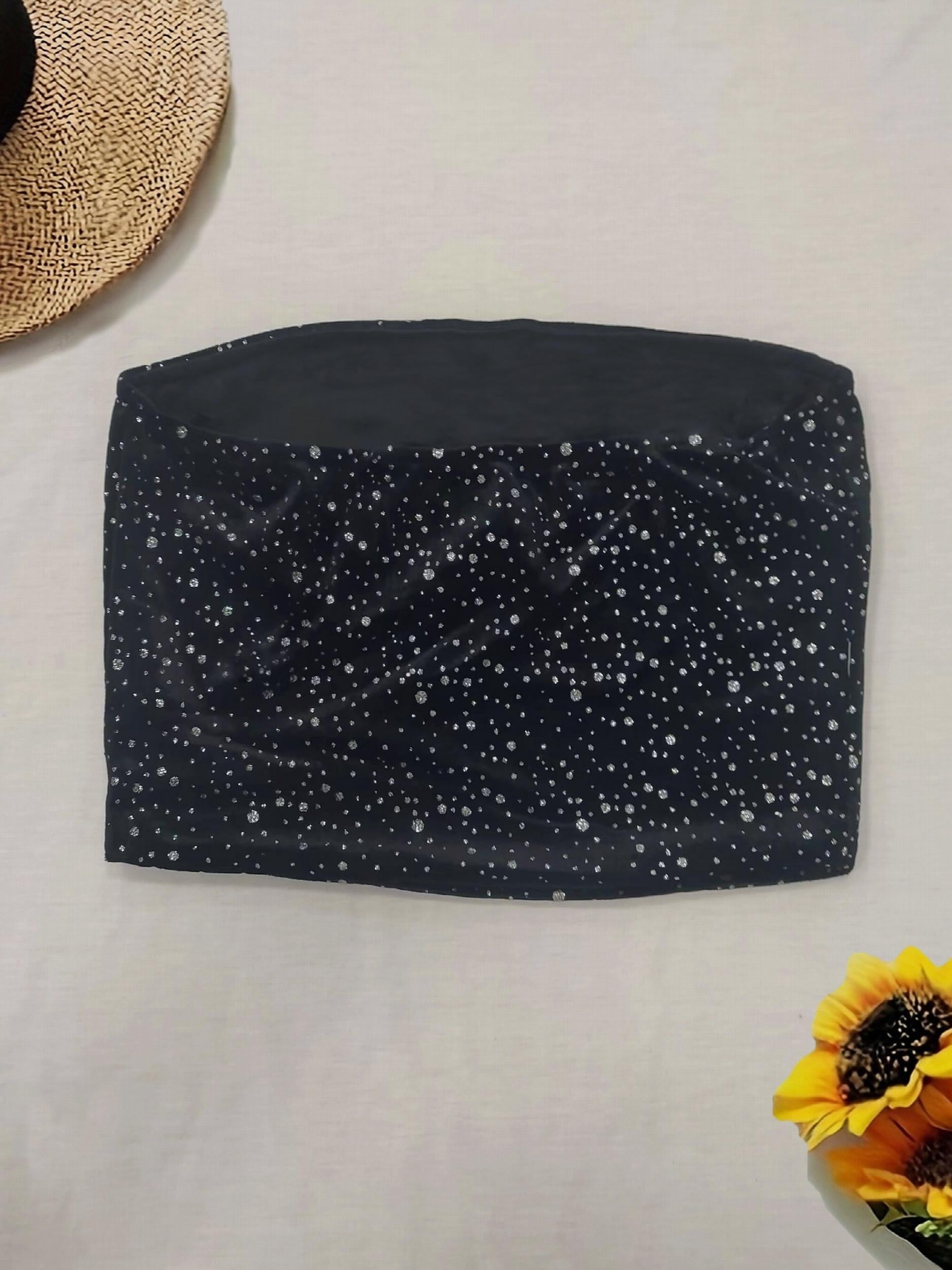 Sequin Decor Crop Tube Top Bandeau for Summer