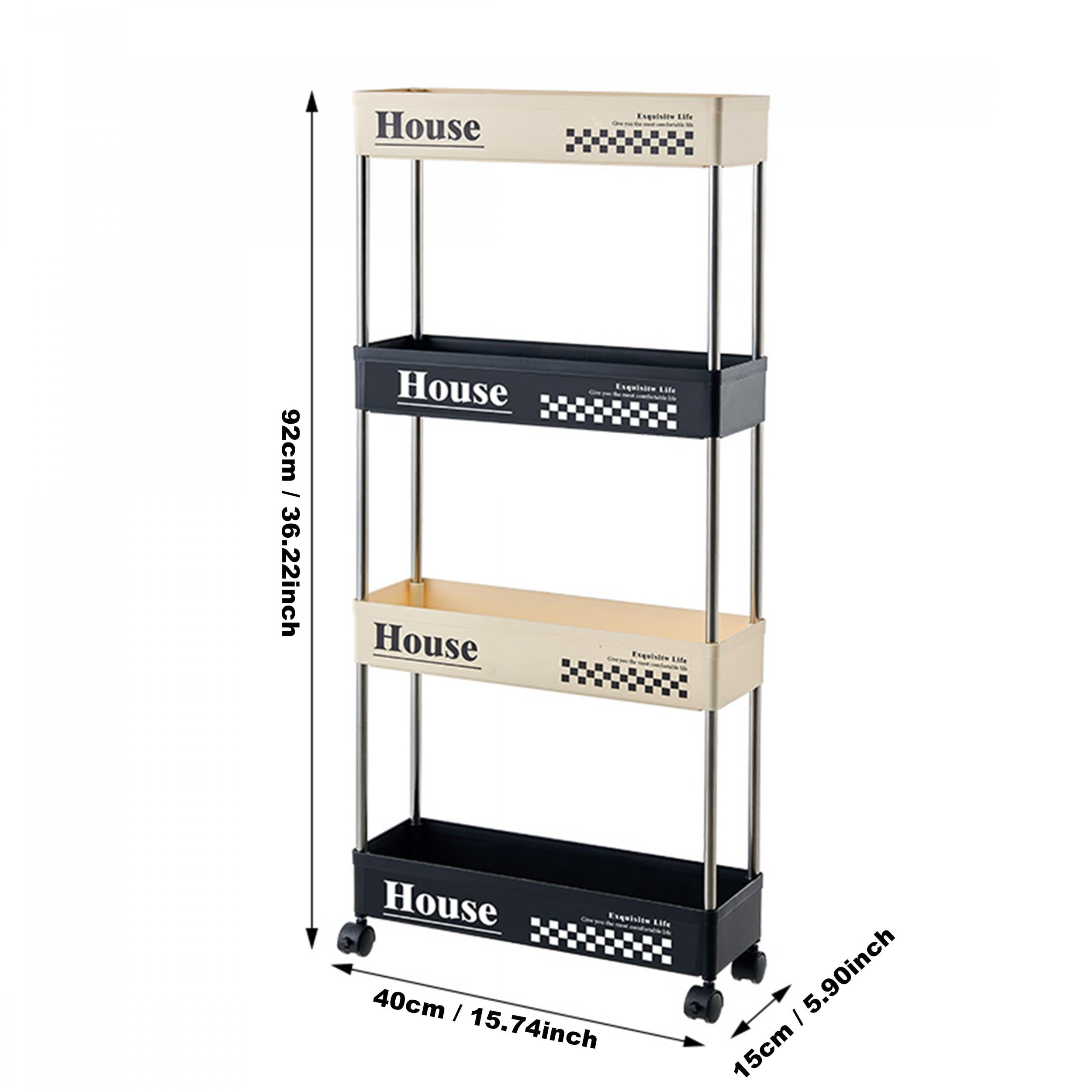 4 Shelf Storage Rack Rolling Utility Cart Movable Storage Book Shelves