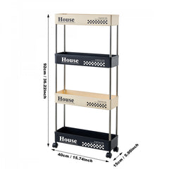 4 Shelf Storage Rack Rolling Utility Cart Movable Storage Book Shelves