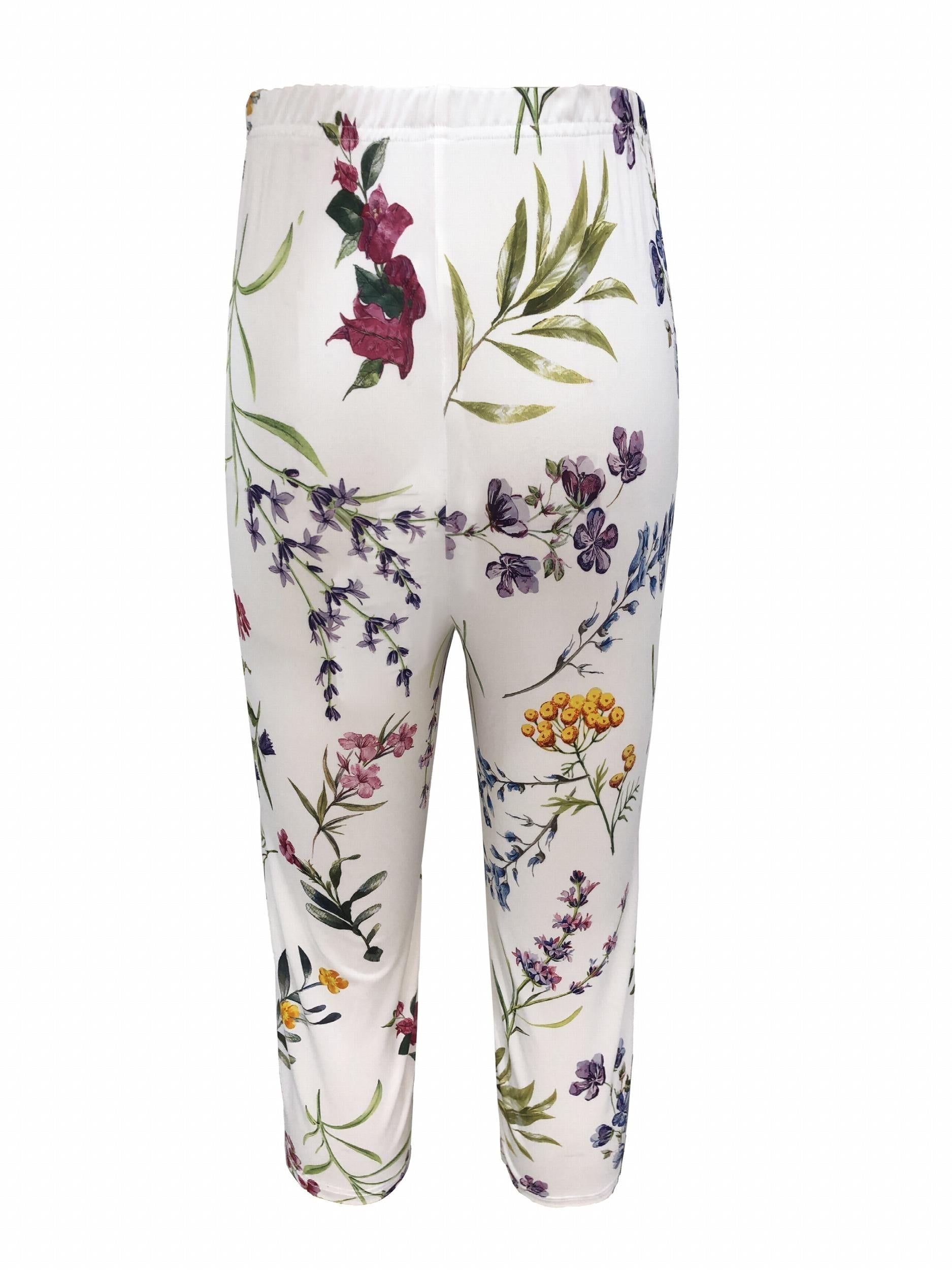 Floral Print Skinny Capris Leggings Women's Crop Leggings
