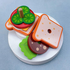 Wooden Burger Fries & Sandwich Playset for Kitchen Pretend Play