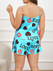 Heart & Kiss Print Cami Top & Shorts Lounge Set