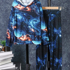 Boy's 2pcs Starry Night Sweatshirt & Sweatpants Set
