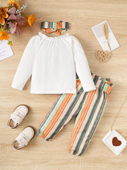 Toddler Girls Ruffle Long Sleeve Top Multicolor Striped Trousers Set